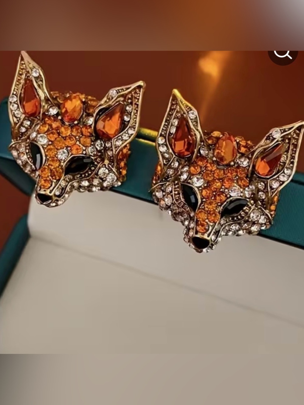 NWT Orange Crystal Fox Earrings, Fall Jewelry